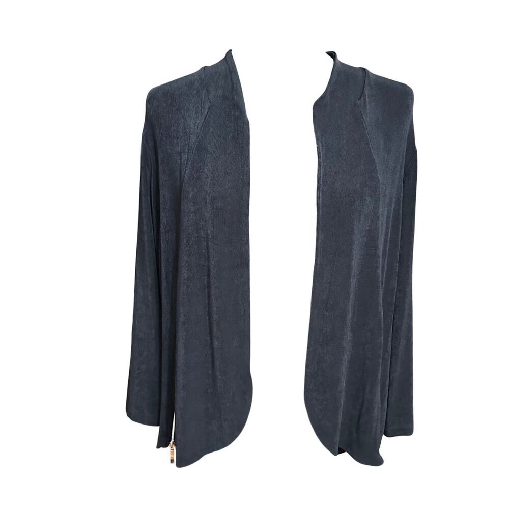 Chico's Travelers Cardigan Size 2 L Navy Blue Zipper Accent India Ink